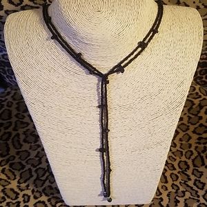 LONG Black bead lariat-50"
